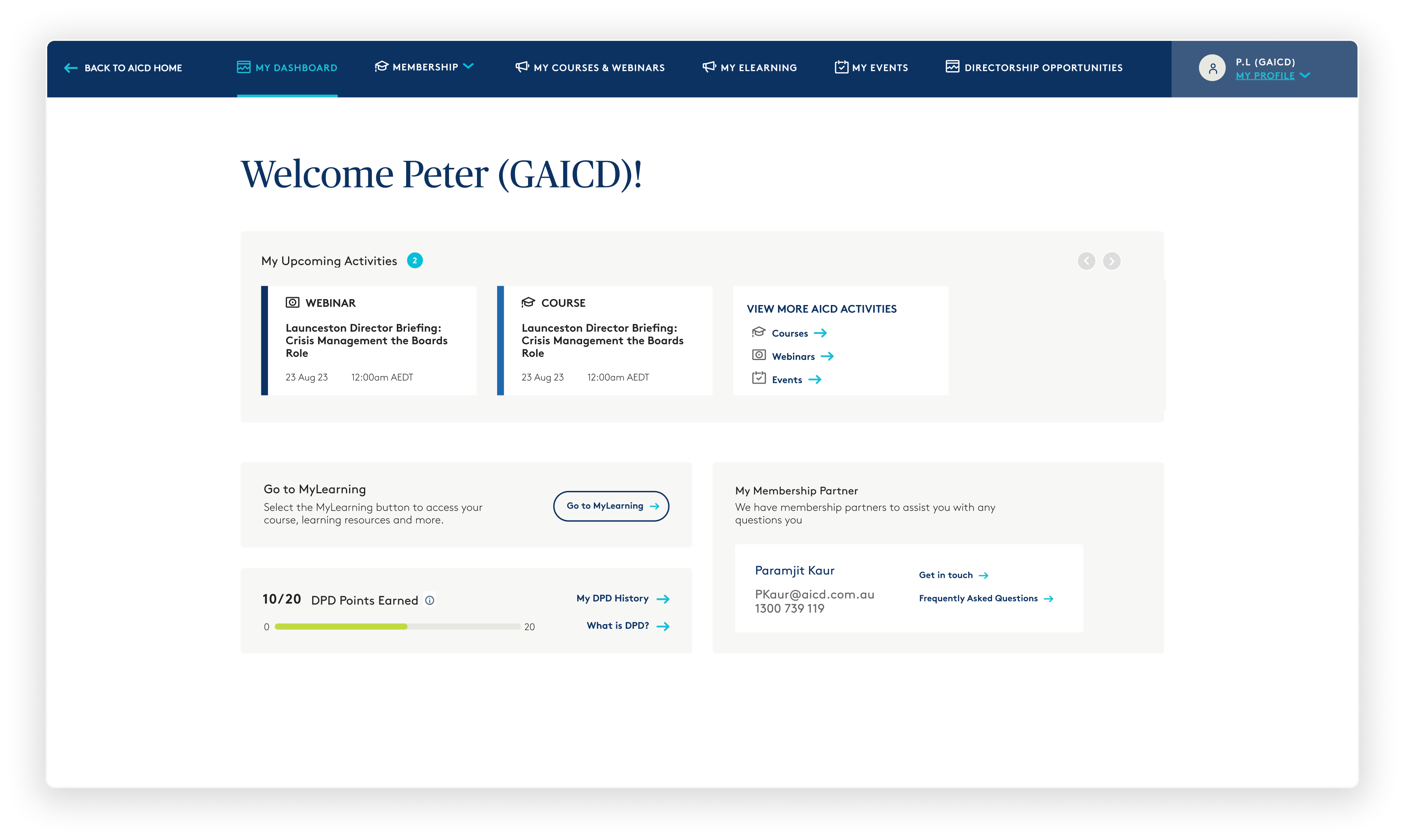 AICD dashboard — detail view